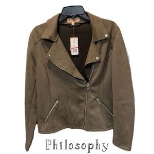 Nwt’s Philosophy Faux leather moto brown/ jacket  mushroom fashion
